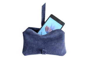 Camy Phone case, Little pouch, eyeglasses holder, pencil case made of italian leather, blue