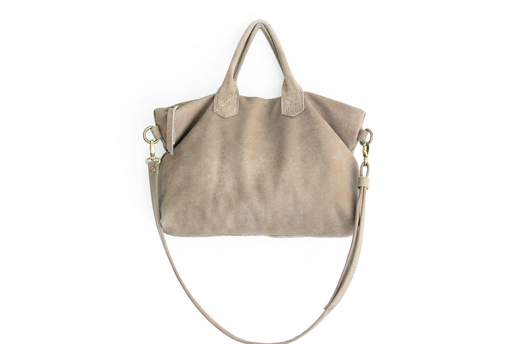 Silvie Leather crossbody bag, SHOULDER BAG with handles made of italian taupe leather