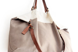 Weekend bag bicolor, canvas and leather bag, bicolor. Personalized with your name