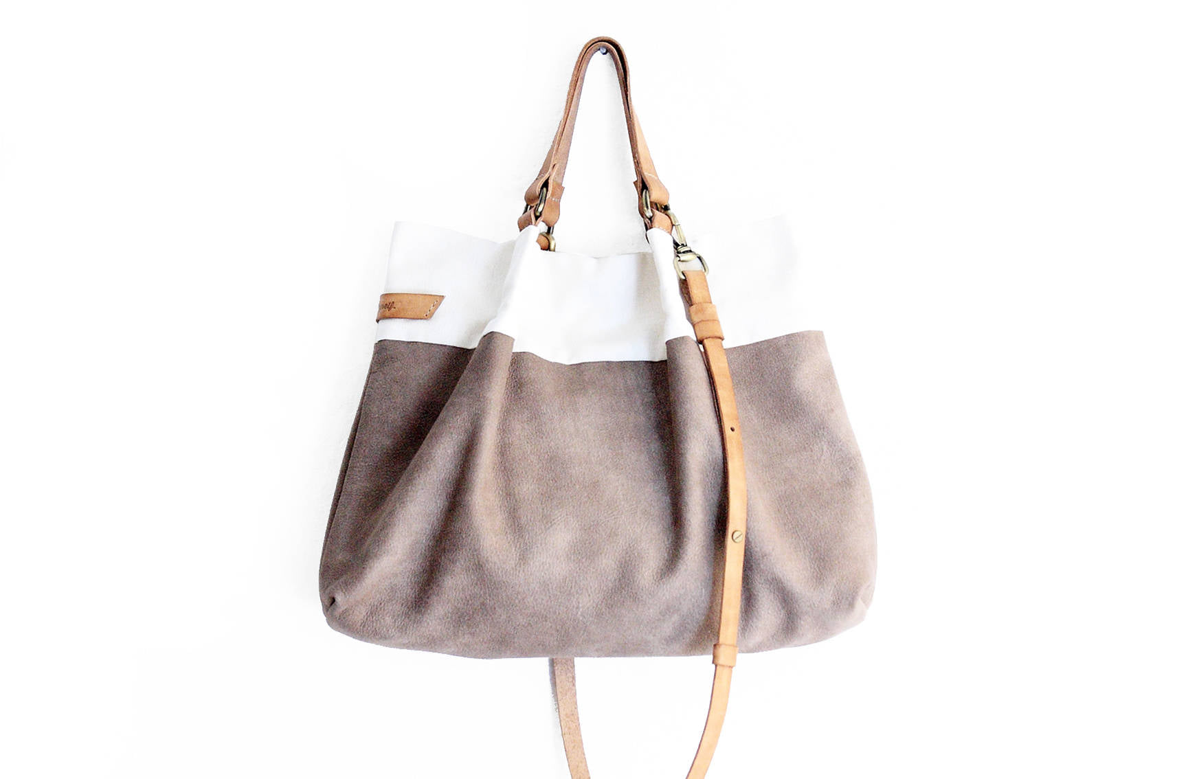 TOTE bag and HAND bag made of soft nubuck leather, canvas and