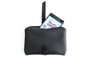 Camy Phone case, little pouch, eyeglasses holder, pencil case made of italian leather, black.