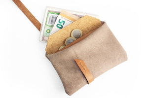 Cris Coin purse, leather little wallet color, taupe leather and vegetable tanned leather