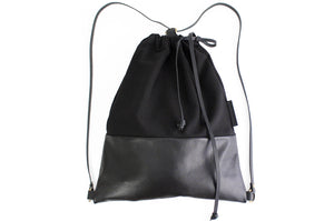 Simo BACKPACK, leather backpack, made of aniline leather, canvas and italian leather. Black color
