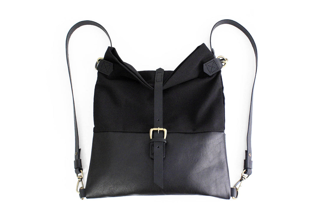 Roby BACKPACK, leather and canvas backpack, black color
