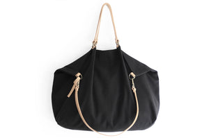Weekend bag canvas and leather shoulder bag, black. Personalized bag with name
