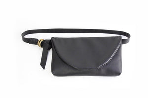 Waist bag, belt bag or Clutch, made of very soft leather, black. Waist bag