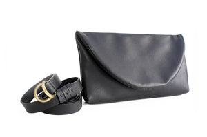 Clutch, Waist bag, belt bag, leather belt, made of very soft nappa leather, black. Waist bag