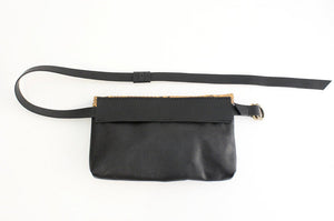 Clutch, Waist bag, belt bag, leather belt, made of very soft nappa leather, black. Waist bag
