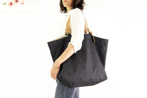 Olivia TOTE bag, Shopping bag made of Denim and italian leather personalized with your name