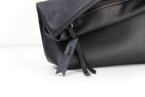 Black leather clutch bag or make-up pouch - AGUR clutch personalized with your name