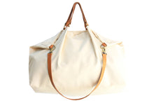 Load image into Gallery viewer, Weekend bag canvas and leather shoulder bag beige. Personalized bag with your name