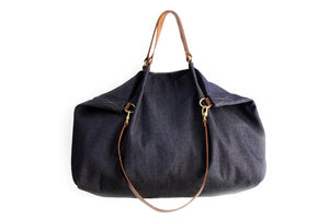 Weekend BAG, denim and leather bag, blue. Personalized with name