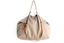 Load image into Gallery viewer, Weekend bag, canvas and leather bag, light brown. Personalized with name.